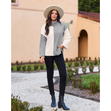 Stylish Oversized Turtleneck Color Block Sweater for Women