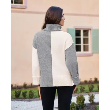 Stylish Oversized Turtleneck Color Block Sweater for Women