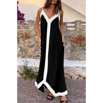 PRETTYGARDEN Women's 2025 Summer Maxi Dress Sleeveless V Neck Spaghetti Strap Flowy Elegant Holiday Party Dresses (Black,Large)