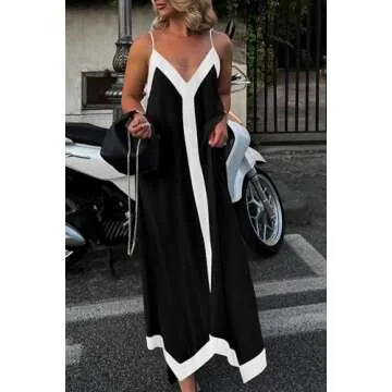 PRETTYGARDEN Women's 2025 Summer Maxi Dress Sleeveless V Neck Spaghetti Strap Flowy Elegant Holiday Party Dresses (Black,Large)