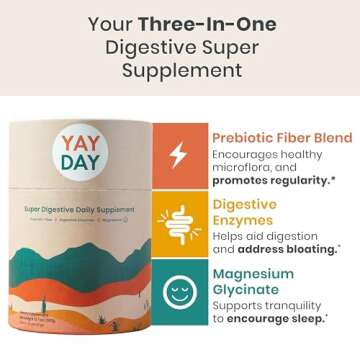 YayDay Digestive Enzymes Prebiotic Fiber Supplement Powder for Women & Men - Daily Gut Health + Magnesium Powder for Deep Sleep, Regularity, Bloating & Constipation Relief - Citrus, 7 Travel Servings