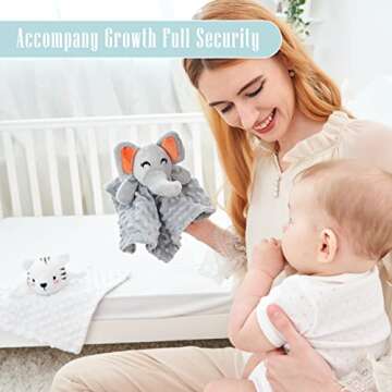 Cute Castle Security Blanket for Babies Gifts - Soft Unisex Newborn Essentials for Boys and Girls - Neutral Baby Stuff Snuggle Toy - Baby Registry Search Shower (Tiger & Grey Elephant)