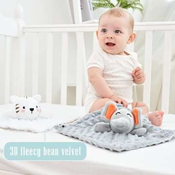 Cute Castle Security Blanket for Babies Gifts - Soft Unisex Newborn Essentials for Boys and Girls - Neutral Baby Stuff Snuggle Toy - Baby Registry Search Shower (Tiger & Grey Elephant)