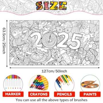 Giant New Year Mandala Coloring Poster & Tablecloth - 25" x 50" DIY Drawing Classroom Decor for Kids, Teens & Adults