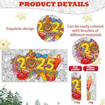 Giant New Year Mandala Coloring Poster & Tablecloth - 25" x 50" DIY Drawing Classroom Decor for Kids, Teens & Adults