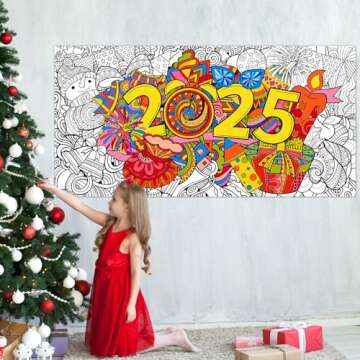Giant New Year Mandala Coloring Poster & Tablecloth - 25" x 50" DIY Drawing Classroom Decor for Kids, Teens & Adults