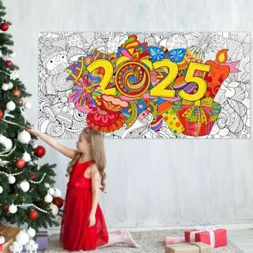 Giant New Year Mandala Coloring Poster & Tablecloth - 25" x 50" DIY Drawing Classroom Decor for Kids, Teens & Adults