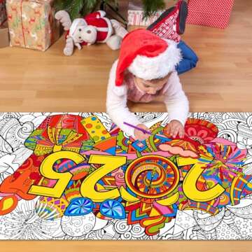 Giant New Year Mandala Coloring Poster & Tablecloth - 25" x 50" DIY Drawing Classroom Decor for Kids, Teens & Adults