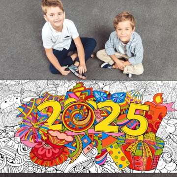 Giant New Year Mandala Coloring Poster & Tablecloth - 25" x 50" DIY Drawing Classroom Decor for Kids, Teens & Adults