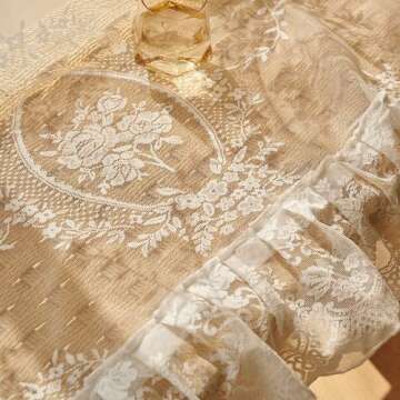 Deeprove White Lace Curtains 63 Inches Long 2 Panels Set, French Rococo Sheer Florals Scallop Ruffle...