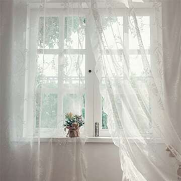 Deeprove White Lace Curtains 63 Inches Long 2 Panels Set, French Rococo Sheer Florals Scallop Ruffle Edge, Shabby Chic Vintage Window Treatment Pair Decor Drapes for Bedroom, Rod Pocket, W57 x L63