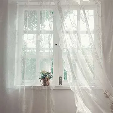 Deeprove White Lace Curtains 63 Inches Long 2 Panels Set, French Rococo Sheer Florals Scallop Ruffle Edge, Shabby Chic Vintage Window Treatment Pair Decor Drapes for Bedroom, Rod Pocket, W57 x L63