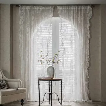 Deeprove White Lace Curtains 63 Inches Long 2 Panels Set, French Rococo Sheer Florals Scallop Ruffle Edge, Shabby Chic Vintage Window Treatment Pair Decor Drapes for Bedroom, Rod Pocket, W57 x L63