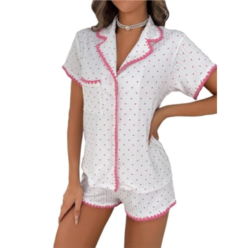COZYEASE Silky Heart Print Pajamas for Cozy Nights