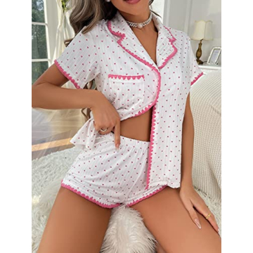COZYEASE Silky Heart Print Pajamas for Cozy Nights