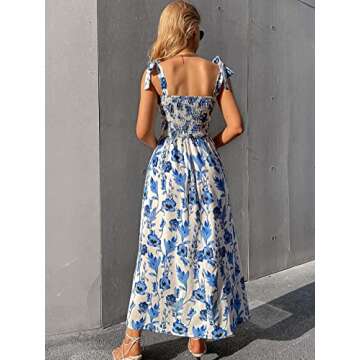 MakeMeChic Women's Summer Boho Dress Casual Floral Print Spaghetti Strap Square Neck Long Maxi Dress...