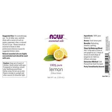 NOW Foods Essential Oils, Lemon Oil, Cheerful Aromatherapy Scent, Cold Pressed, 100% Pure, Vegan, Ch...
