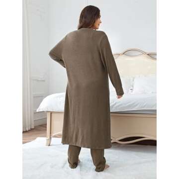 Vaimti Plus Size 3 Piece Casual Cardigan Vest Pants Set for Women