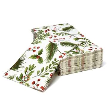 Gift Boutique - 100 Christmas Berries and Pine Guest Napkins Disposable Paper, Xmas Holly Berry Greenery Dinner Hand Napkin Towel for Home, Powder Room, Wedding, Party, Decorative Fingertip Towels