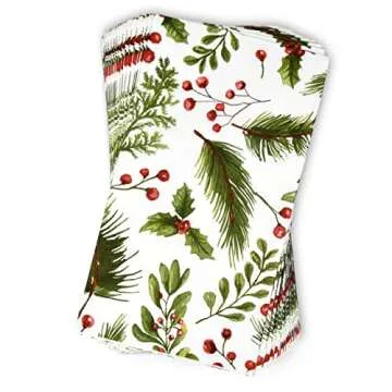 Gift Boutique - 100 Christmas Berries and Pine Guest Napkins Disposable Paper, Xmas Holly Berry Greenery Dinner Hand Napkin Towel for Home, Powder Room, Wedding, Party, Decorative Fingertip Towels