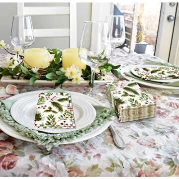 Gift Boutique - 100 Christmas Berries and Pine Guest Napkins Disposable Paper, Xmas Holly Berry Greenery Dinner Hand Napkin Towel for Home, Powder Room, Wedding, Party, Decorative Fingertip Towels