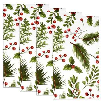 Gift Boutique - 100 Christmas Berries and Pine Guest Napkins Disposable Paper, Xmas Holly Berry Greenery Dinner Hand Napkin Towel for Home, Powder Room, Wedding, Party, Decorative Fingertip Towels