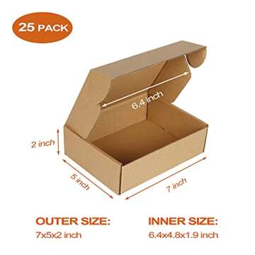 PHAREGE 7x5x2 inch Shipping Boxes Bulk 25 Pack Brown, Tab Lock Tuck Top Mailer Boxes for Packaging S...