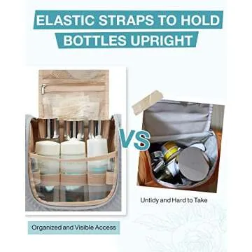 BAGSMART Travel Toiletry Bag for Women, Hanging Toiletry Bag with Hook, Travel Cosmetic Makeup Bag Travel Organizer for Accessories, Shampoo, Full Sized Container, Toiletries,Blue-Medium