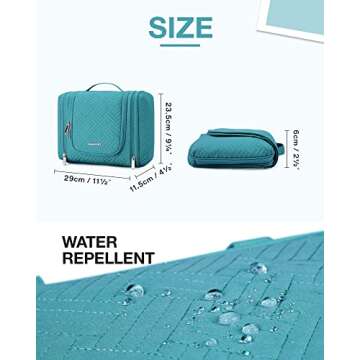 BAGSMART Travel Toiletry Bag for Women, Hanging Toiletry Bag with Hook, Travel Cosmetic Makeup Bag Travel Organizer for Accessories, Shampoo, Full Sized Container, Toiletries,Blue-Medium