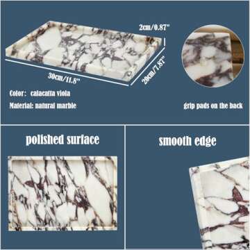 Denique Natural Luxury Calaccata Viola Marble Tray for Bathroom Countertop, 10.2" Vanity Tray Oval D...