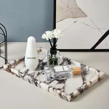 Denique Natural Luxury Calaccata Viola Marble Tray for Bathroom Countertop, 10.2" Vanity Tray Oval Deorative Tray, Countertop Organizer, Jewelry Dish Ring Holder for Dresser (12x8inch-Square)