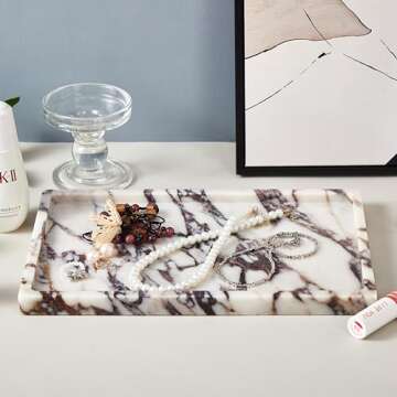 Denique Natural Luxury Calaccata Viola Marble Tray for Bathroom Countertop, 10.2" Vanity Tray Oval Deorative Tray, Countertop Organizer, Jewelry Dish Ring Holder for Dresser (12x8inch-Square)