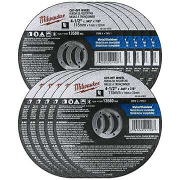 Milwaukee 10 Pack - 4 1/2 Cutting Wheels - Aggressive Cutting for Metal & Stainless Steel - 4-1/2" x...