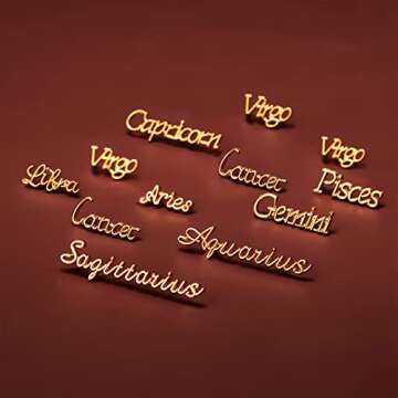 Yaomiao 48 Pieces Zodiac Word Message Charm Pendant Nail Charms Twelve Alloy Flatback Epoxy Resin Supplies Filling DIY Embellishment Jewelry Making Accessory, 12 Styles(Gold)