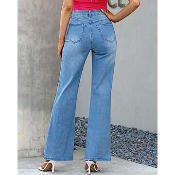 GRAPENT Flare Jeans Womens High Waisted Pants Western Clothes for Women Womens Stretch Jeans High Waisted Jeans for Women 70s Flare Pants Seamed Front Light Blue Jeans Color Lapis Air Size 12