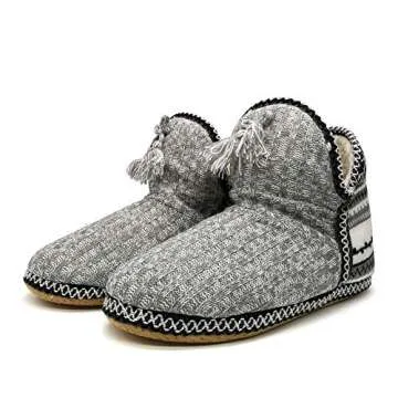 GPOS Women's Cashmere Knit House Slipper Booties - Warm, Stylish, Indoor Comfort in Grey