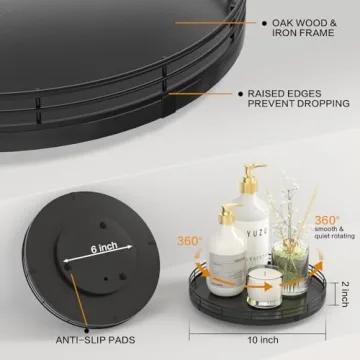 Versatile 10 Inch Oak Wood Lazy Susan Turntable Organizer
