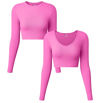OQQ Women's 2 Piece Seamless Long Sleeve Crop Top