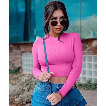 OQQ Women's 2 Piece Seamless Long Sleeve Crop Top