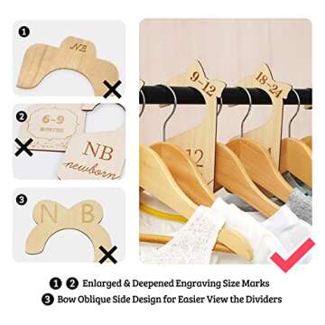 HOUÍSM Baby Closet Dividers Nursery Clothes Organizer, Baby Wooden Bundles with Birth Sign 5.9" and Keepsake Bag for Newborn to 24 Months, Timeless Engraved Design for Baby Girl Boy Room Decor