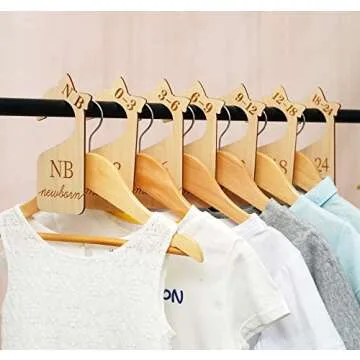 HOUÍSM Baby Closet Dividers Nursery Clothes Organizer, Baby Wooden Bundles with Birth Sign 5.9" and Keepsake Bag for Newborn to 24 Months, Timeless Engraved Design for Baby Girl Boy Room Decor