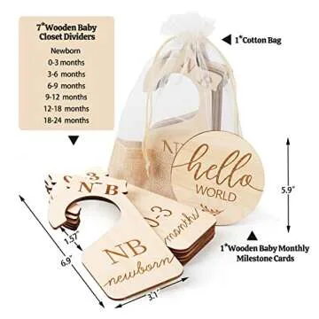 HOUÍSM Baby Closet Dividers Nursery Clothes Organizer, Baby Wooden Bundles with Birth Sign 5.9" and Keepsake Bag for Newborn to 24 Months, Timeless Engraved Design for Baby Girl Boy Room Decor