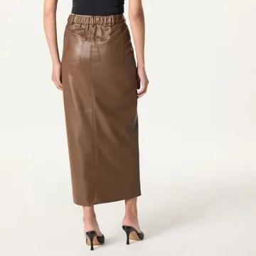 The Drop Women’s Larissa Vegan Leather Maxi Skirt - Coffee Bean