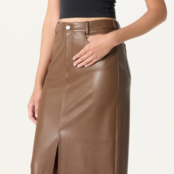 The Drop Women’s Larissa Vegan Leather Maxi Skirt - Coffee Bean