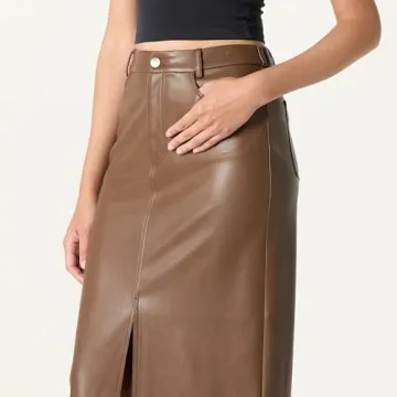 The Drop Women’s Larissa Vegan Leather Maxi Skirt - Coffee Bean