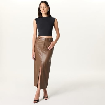 The Drop Women’s Larissa Vegan Leather Maxi Skirt - Coffee Bean