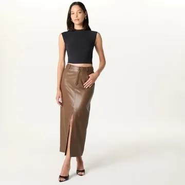 The Drop Women’s Larissa Vegan Leather Maxi Skirt - Coffee Bean