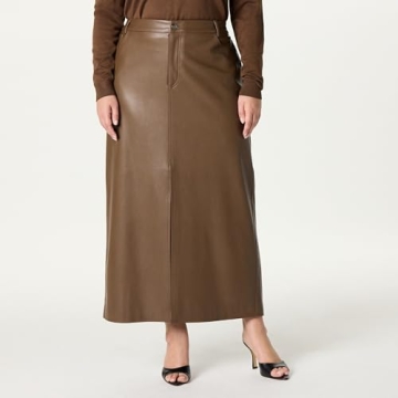 The Drop Women’s Larissa Vegan Leather Maxi Skirt - Coffee Bean