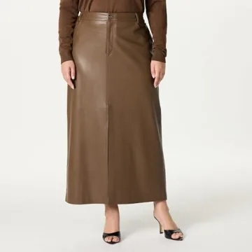 The Drop Women’s Larissa Vegan Leather Maxi Skirt - Coffee Bean