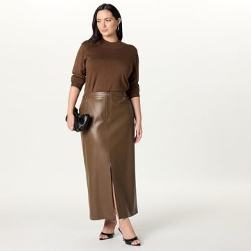 The Drop Women’s Larissa Vegan Leather Maxi Skirt - Coffee Bean